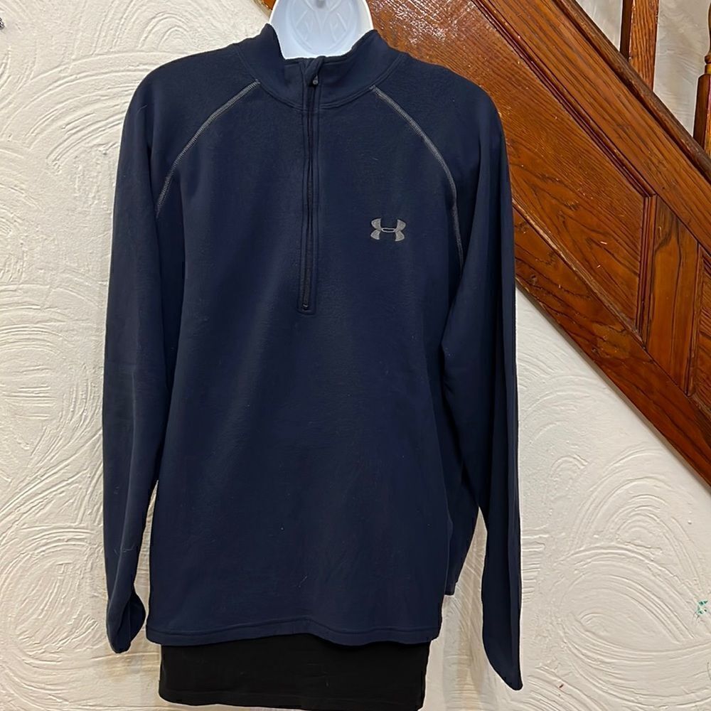 Under Armour Fleece Quarter Zip Pullover Mens Navy Blue Mock Neck Medium